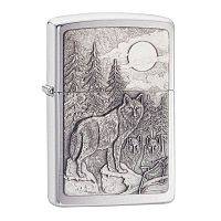  зажигалка ZIPPO Classic Волк с покрытием Brushed Chrome