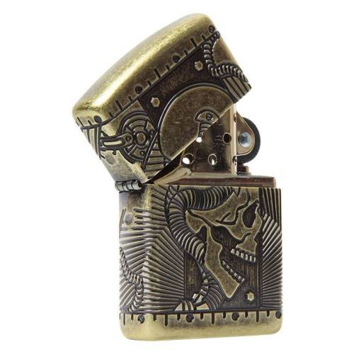 250 ZIPPO Зажигалка ZIPPO Armor™ Multicut Steampunk Skull с покрытием Antique Brass